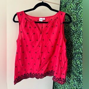 GAP Red Sleeveless Embroidered Camisole with Navy Star Detail